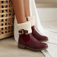 thumbnail image 2 of Xiaoxatg Ladies Fashion Solid Color Leather Belt Buckle Side Zipper Thick Heel Boots for Women - Stylish and Durable Footwear 8, 2 of 6