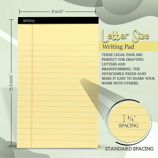 Enday Legal Pads 8.5 x 11 Inch, 50 Sheets per Notepad, Note Pads, Legal Ruled Writing Pad with Perforated Pages