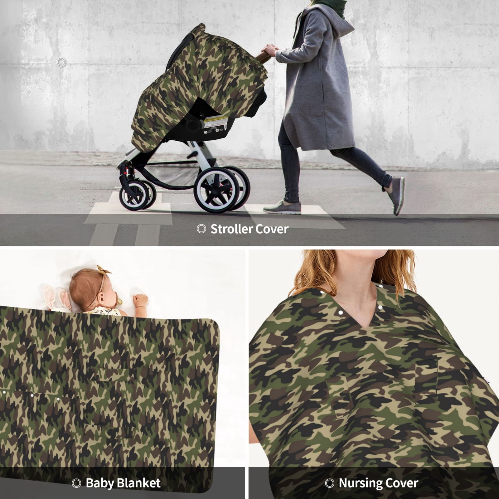 Car Seat Cover Baby - Dark Camouflage Green Breathable Infant Car Seat Cover for Baby Carseat, Lightweight Comfort Baby Essentials Must Haves Newborn Stuff for Girl Boy