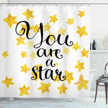 Ambesonne Saying Shower Curtain, Watercolor Stars Modern, 69"Wx70"L, Black Yellow and White