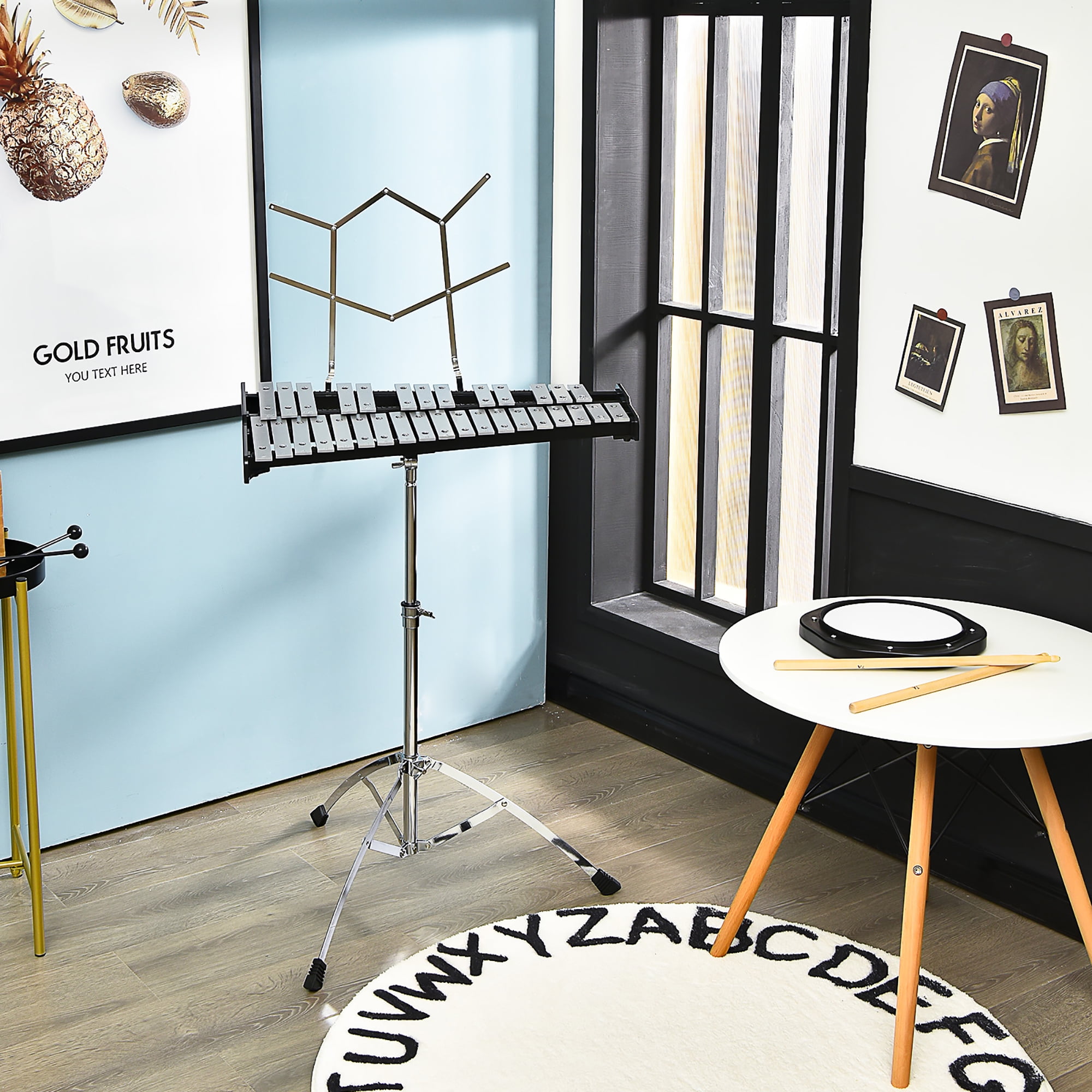 Costway Sonart 32 Note Glockenspiel xylophone Percussion Bell Kit w/ Adjustable Stand