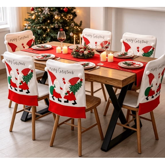 4 Pack Premium Christmas Chair Covers, Santa Claus Dining Chair Slipcovers for Holiday Home Decor, Xmas Party Table Decorations