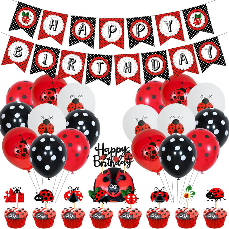 regeling Verdragen verkoper Lady Bug Birthday Party Decorations Set, with Ladybird Happy Birthday  Banner, Black Red Balloons, Ladybeetle Cake Topper Decor for Kids Ladybug  Theme Birthday Party Supplies - Walmart.com