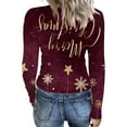 thumbnail image 3 of Women Christmas Rib Knit Long Sleeve Slim Fit Shirts Spring Fall Casual Holiday Tee Tops Crew Neck Christmas T-Shirt Going Out Trendy Clothes, 3 of 5