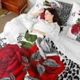 thumbnail image 4 of Castle Fairy Chic Red Floral Rose Bedding Comforter Set 7pcs for Boys Girls,Abstract Leopard Print Queen Bedding Sets Super Cozy,Happy Valentine's Day Queen Sheet Sets,Microfiber Bedroom Decor, 4 of 7