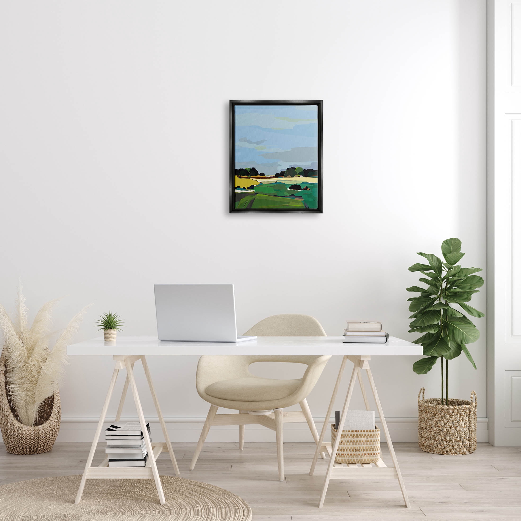 Stupell Industries Rural Grassland Fields Landscape Graphic Art Jet Black Floating Framed Canvas Print Wall Art, Design by Nikita Jariwala