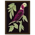 thumbnail image 1 of Modern Vibrant Magenta Purple Parrot On Tree Branch Linocut Illustration Black Plum Artwork Framed Wall Art Print A4, 1 of 4