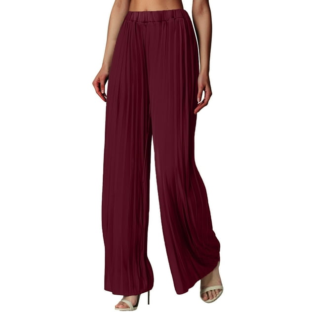 Pantalones palazzo de cintura alta y pierna ancha para mujer: plisados, fluidos, cintura elástica, poliéster, estilo informal de negocios, tallas S-XXL