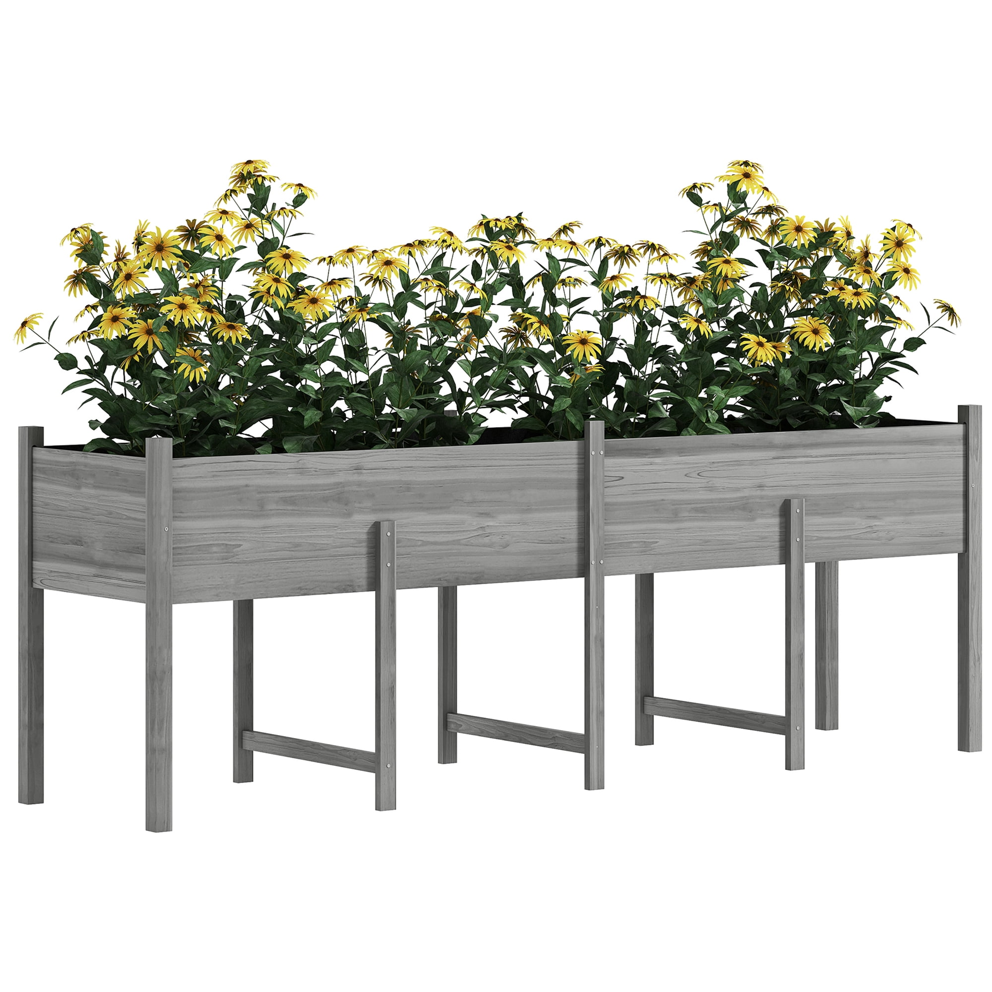 Outsunny 7.4' x 1.8' x 2.6' Raised Garden Bed Kit, Extra Large Elevated Wood Planter Box with Legs & Drainage Holes, 220 lbs. Capacity, Gray
