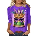 thumbnail image 2 of Fartey Mardi Gras Shirt for Women 3/4 Length Sleeve Crew Neck Tunic Tops Funny Mask Graphic Tees Carnival Outfits Holiday Party Blouses Multicolor S-5XL, 2 of 5