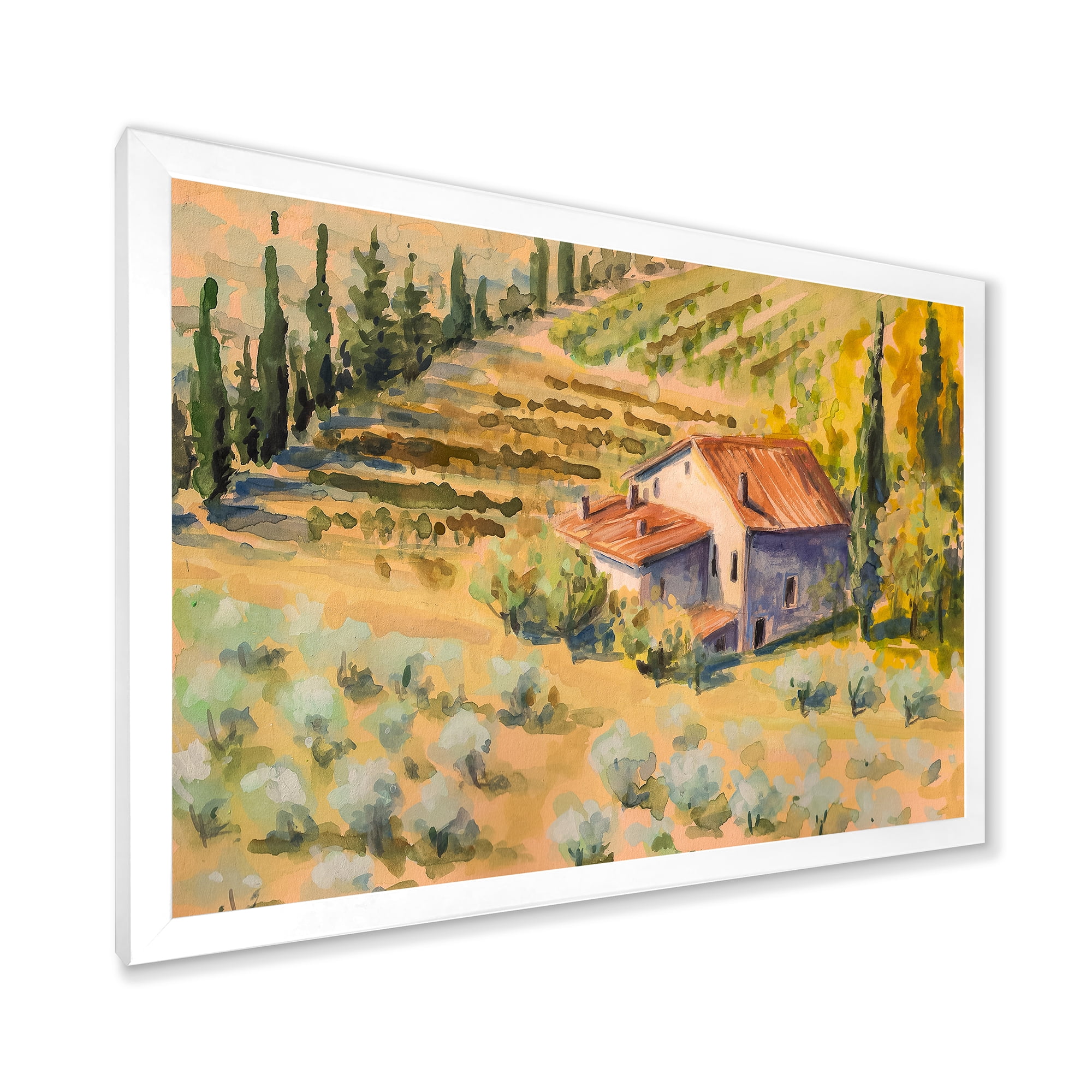 Designart 'Little Farmhouse In Countryside' Country Framed Art Print