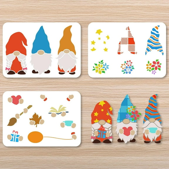 3PCS Layered Gnome Stencils A4 Size Flower Wreath Painting Stencils Reusable Fall Gnome Stencils