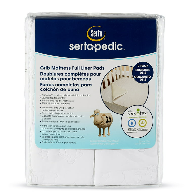  Serta Sertapedic Crib Mattress Liner Pads (Pack of 2) - 100%  Waterproof with Nanotex Technology - Ideal for Potty Training - Washable  (White) : Baby