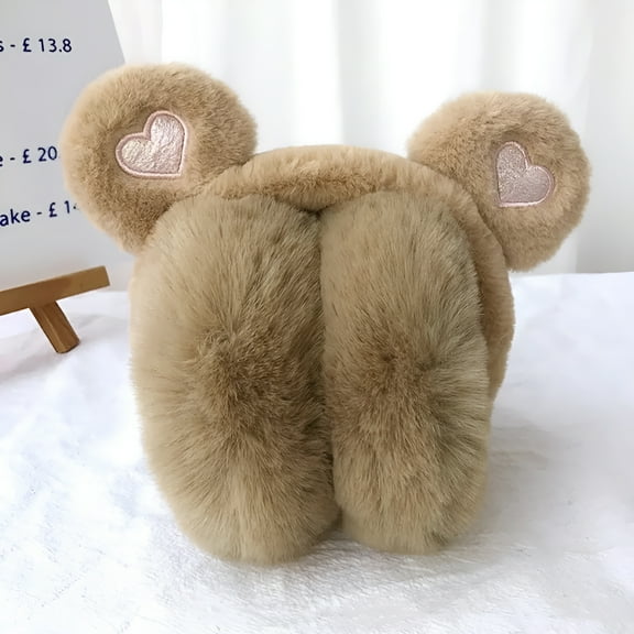 TELOLY Cute Bear Ears Winter Warm Earmuffs for Women Girls Kids Plush Thick Soft Ear Muffs Protect Ears Foldable Warmer Cover Earflaps