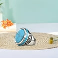 thumbnail image 2 of harmtty Electroplating Polishing Wide Men Ring Punk Retro Carved Pattern Faux Turquoise Ring Jewelry Accessories, 2 of 7
