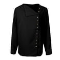 thumbnail image 3 of sólida con botones dorados retro para mujer Tops Camiseta holgada de manga larga de talla grande para mujer L Yinane  Blusa de gasa sólida, 3 of 8