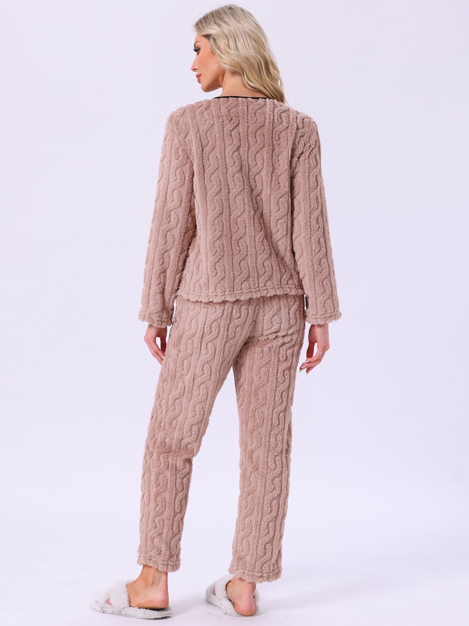 DARING DIVA Women's Flannel Pajama Set Long Sleeve Button Down  Fuzzy Fleece S Grey Pink