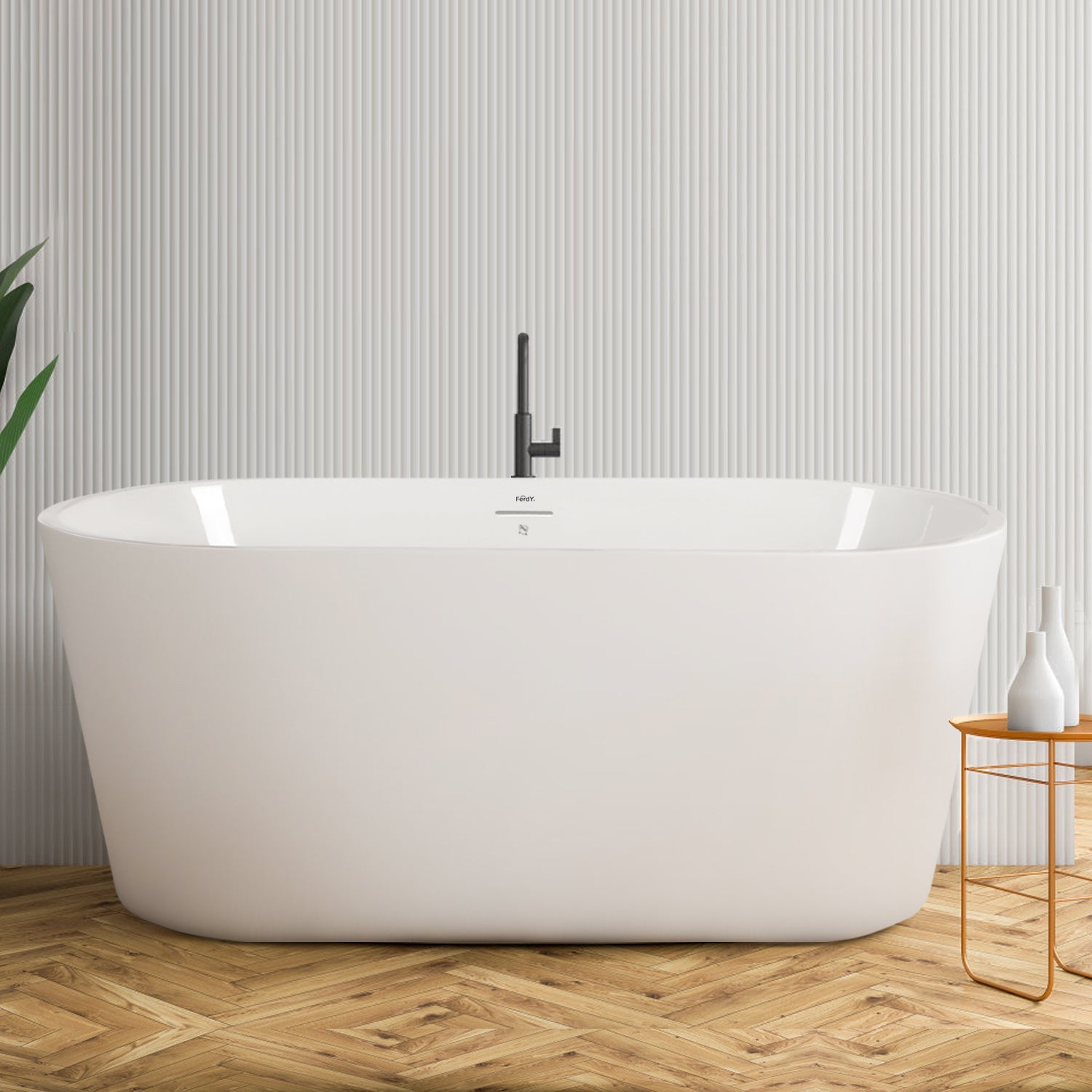 FerdY Shangri-La Acrylic Freestanding Bathtub, Small Classic Oval Shape Acrylic Soaking Bathtub with Brushed Nickel Drain & Minimalist Linear Design Overflow, Modern White, cUPC Certified - image 2 of 52