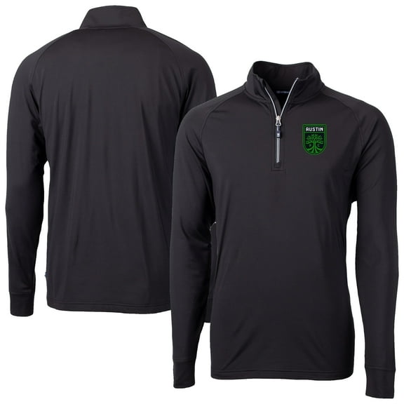 Men's-Cutter & Buck  Black Austin FC Big & Tall Adapt Eco Knit Stretch Recycled Quarter-Zip Pullover