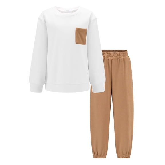 Arshiner Boy 2Pcs Fall Winter Clothes Color Block Crewneck Sweatshirt and Pants Sweatsuit