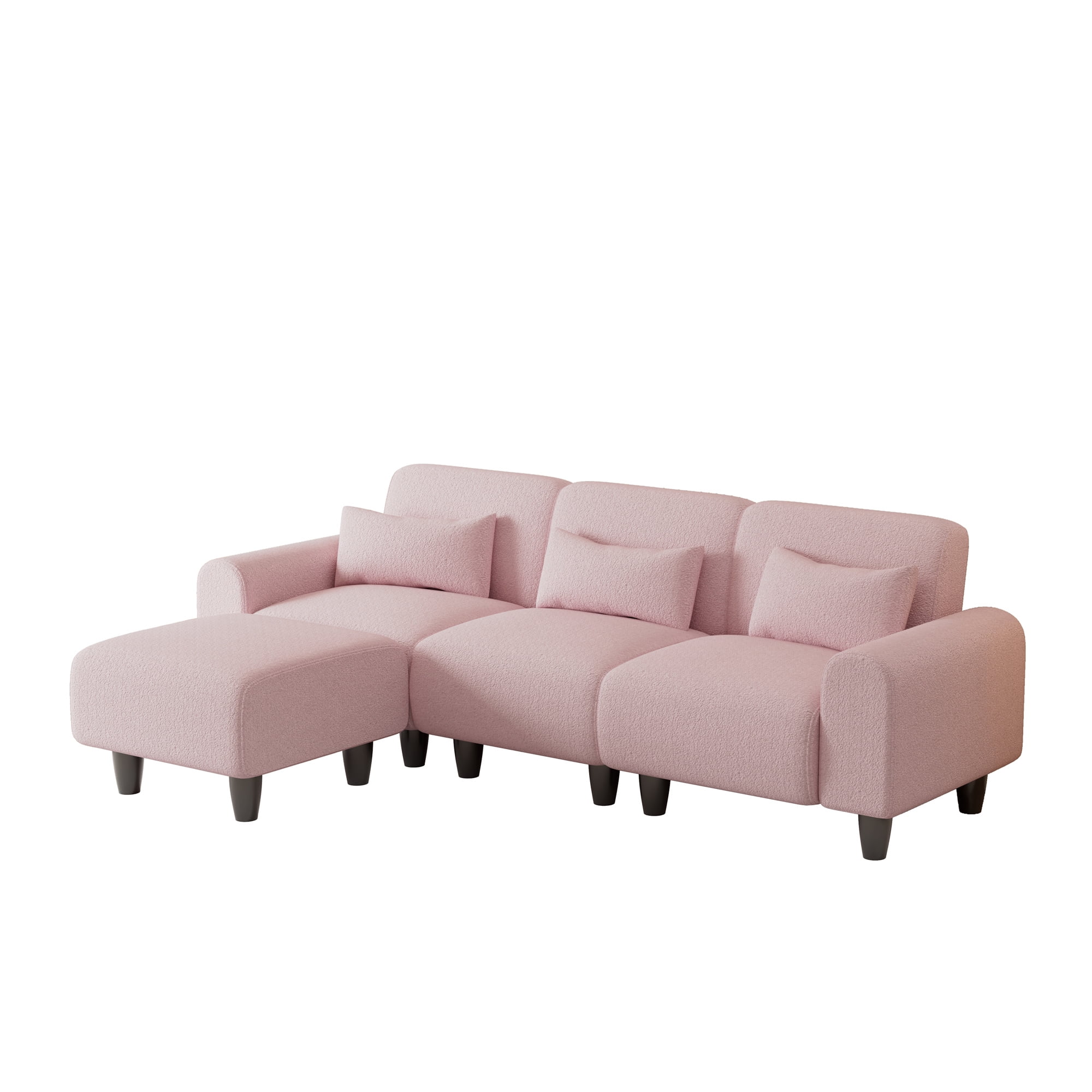 Aukfa 85" Reversible Sectional Sofa, Deep Seat Couch with Chaise for Living Room, 3 Pillows, Pink