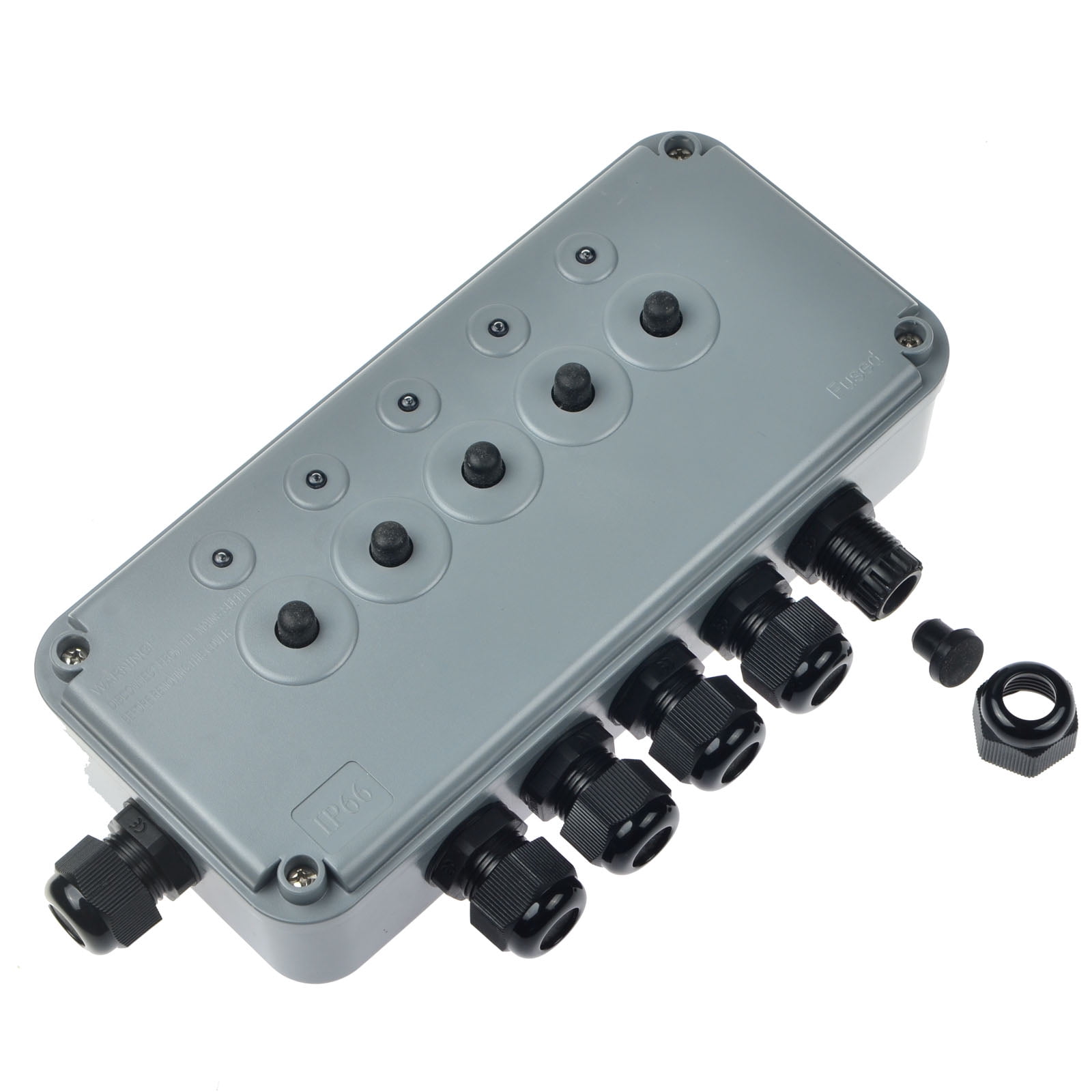GREENCYCLE 4 Pack 15A 125VAC 5-Gang Power Control Switch Junction Box Weatherproof Outdoor Switched with 5 x Push Switches w/indicators and 6 x 20mm Cable Gland IP66 Rated