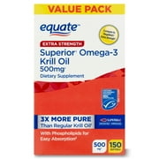 Equate Extra Strength Krill Oil Dietary Supplement, 500mg, 150 Count, Compare to MegaRed® Extra Strength