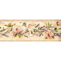 TRIMZ Lavender and Roses Wallpaper Border - Cream, Pink, Blue, Green 15' L x 6.25" W - Kitchen and Bath Wall Decor