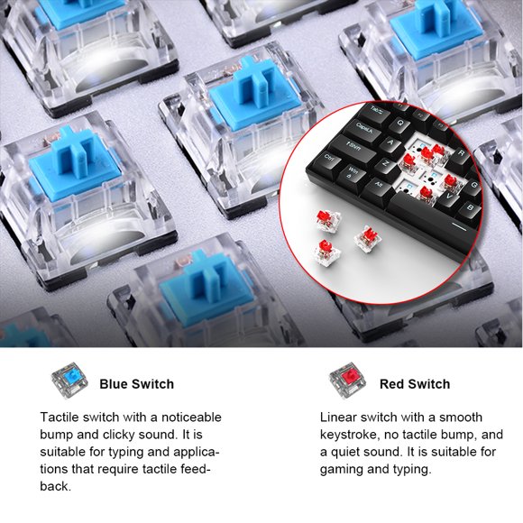 OUTEMU USB Wired 61-key Mechanical Keyboard LED Backlit Supports hot swap Blue Switch / Red Switch