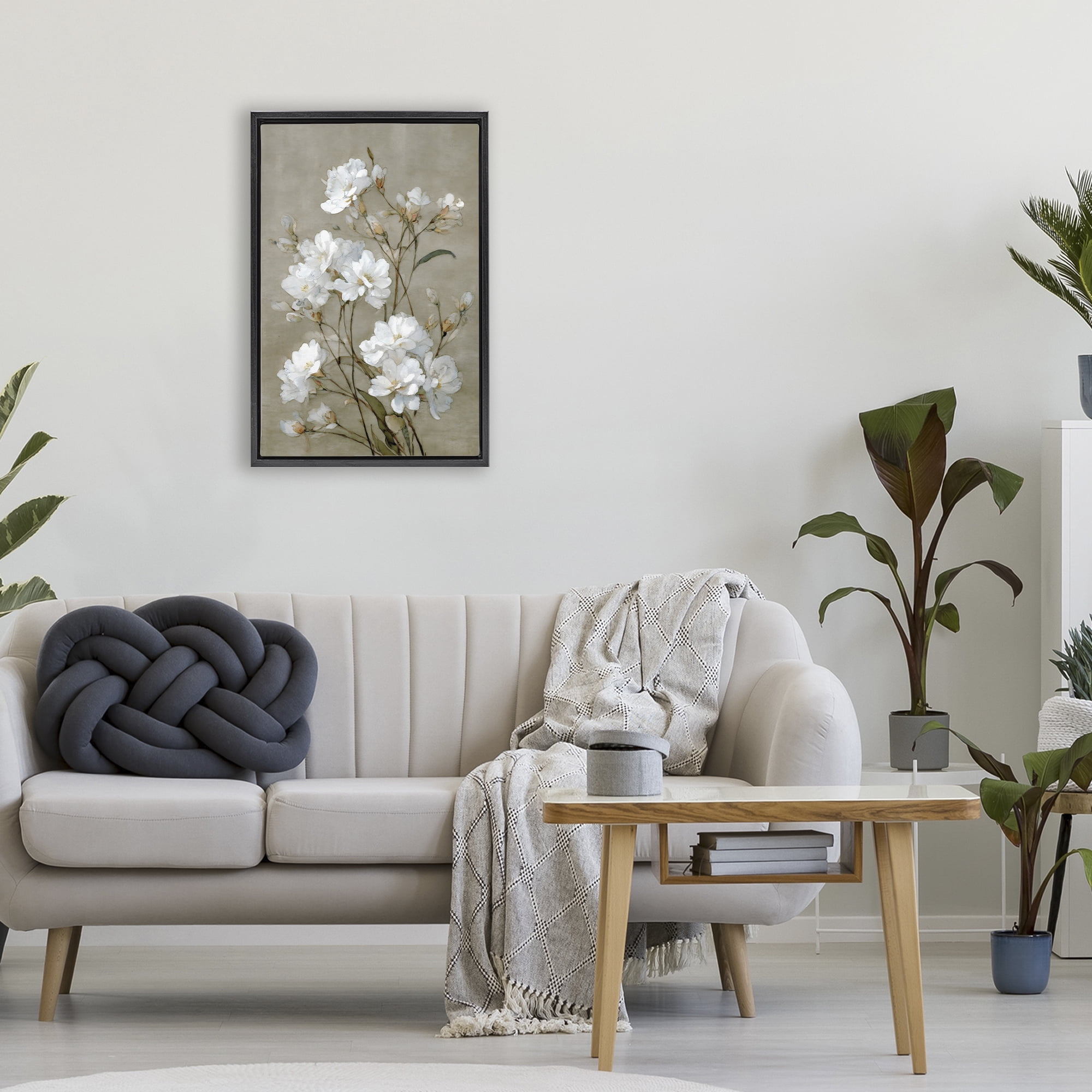 Stupell Industries Aged White Botanical Study Black Framed Floater Canvas Wall Art, design by Petal Prints Design