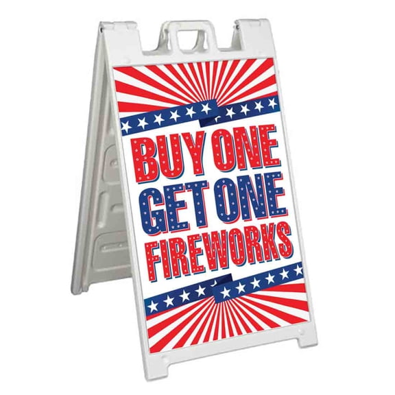 Buy One Get One Fireworks (24" X 36") Standard A-Frame Signicade, Includes Decal Applied To Stand