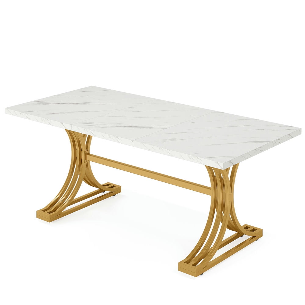 Resenkos Study Writing Desk, Computer Desk,63" Modern Executive Computer Desk with Faux Marble Tabletop,Gray