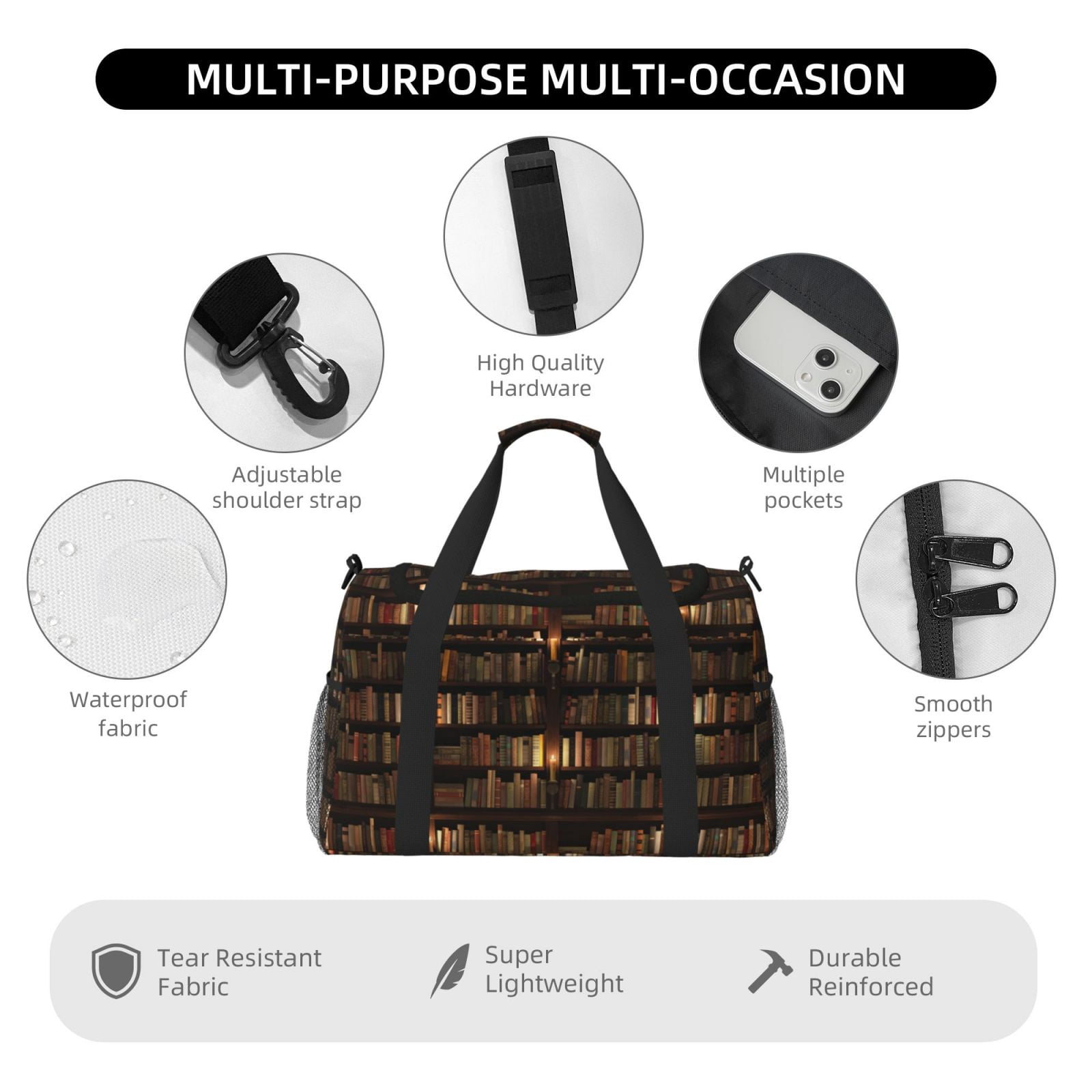 Horeoi Bookshelves for Travel Duffle Bag with Adjustable Strap - Large Capacity Hand Carry for Gym Sports Outdoor