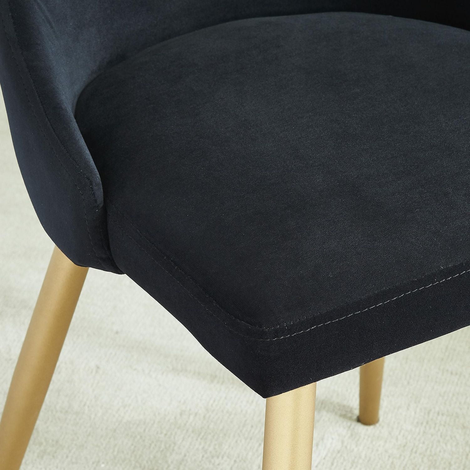 Set of 2 Mid-Century Velvet & Metal Side Chair in Black