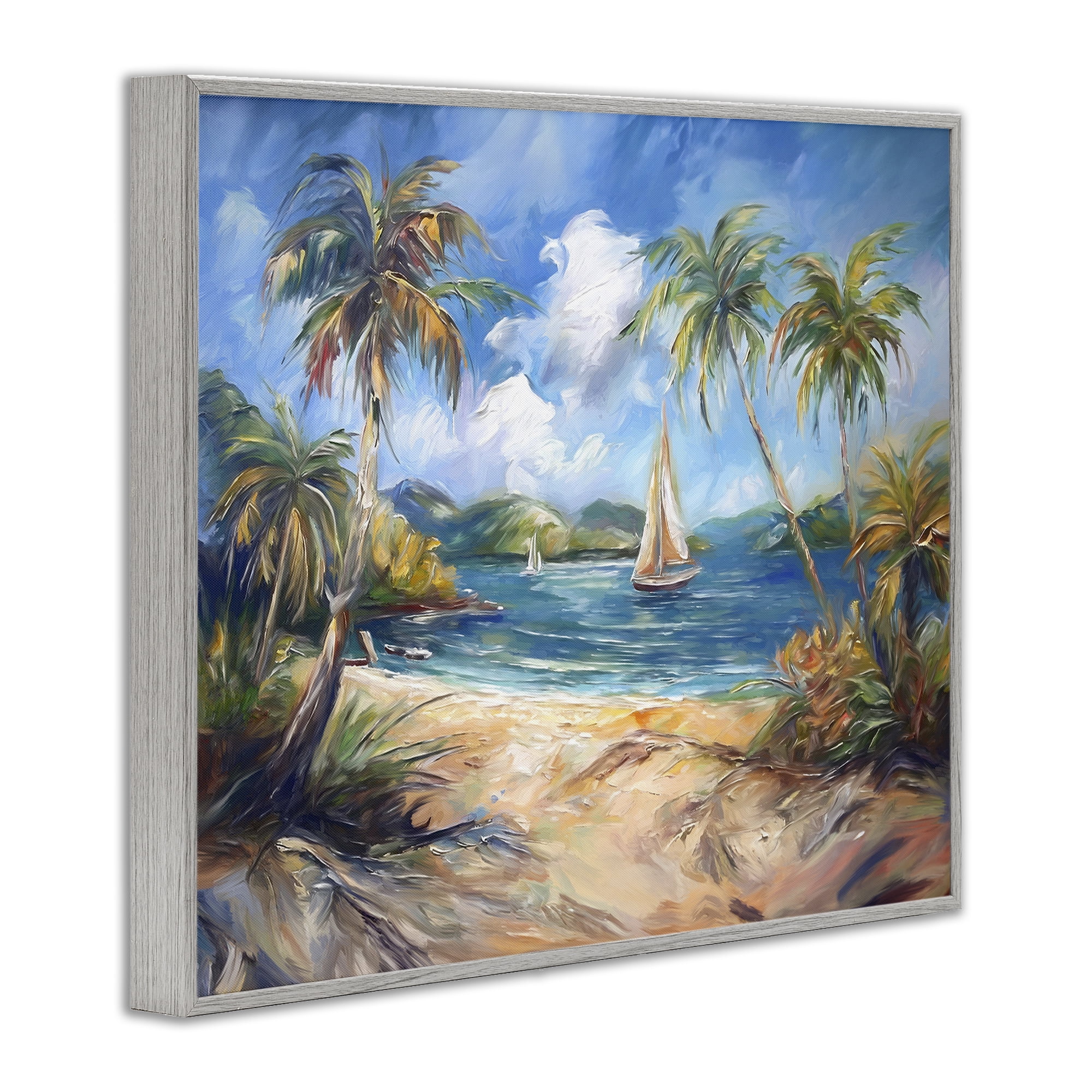 Stupell Industries Paradise Beach Harbor Coastal Painting Gray Framed Art Print Wall Art, 20 x 16