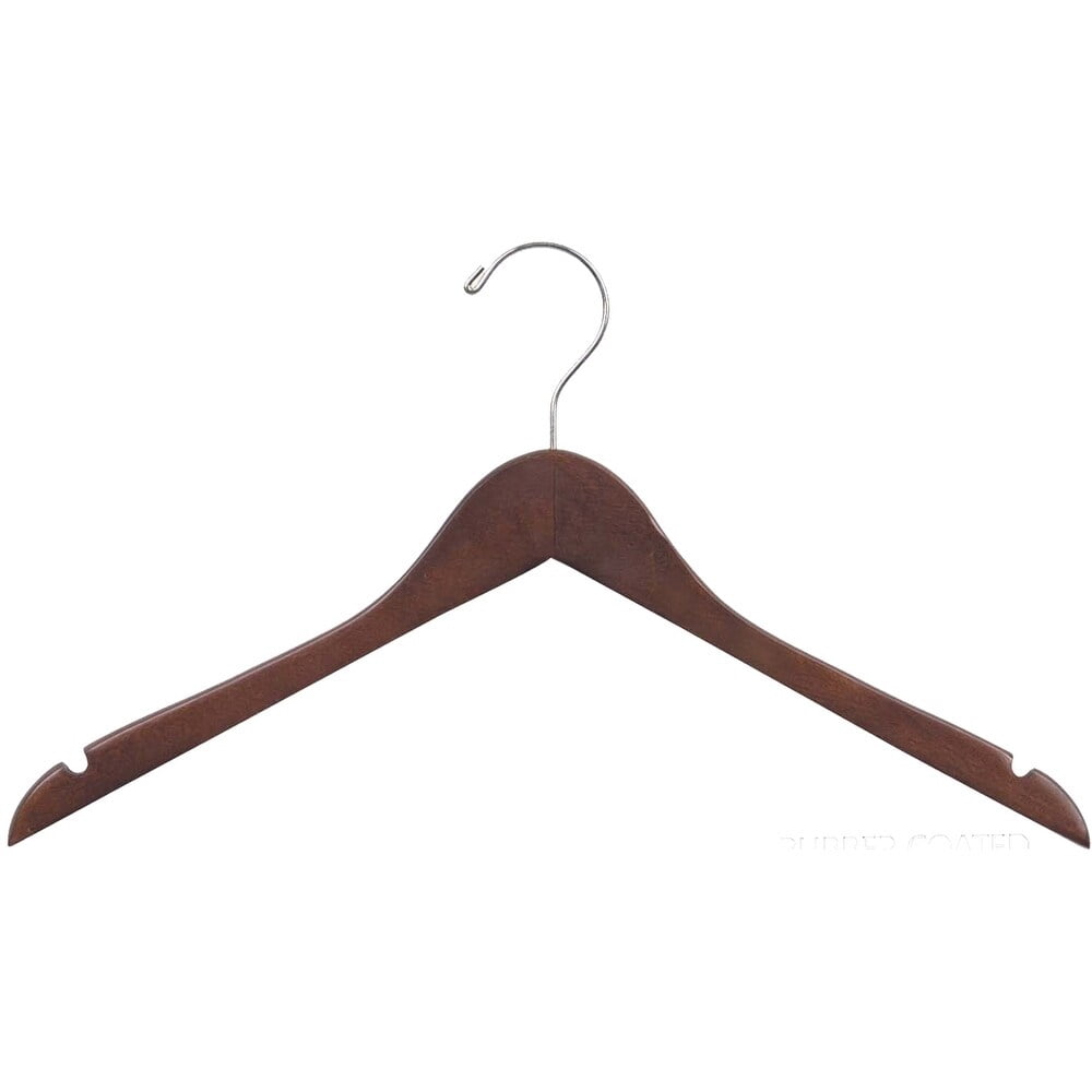 INTERNATIONAL HANGER Rubber Coated Walnut Wood Top Hanger, 100 Pack
