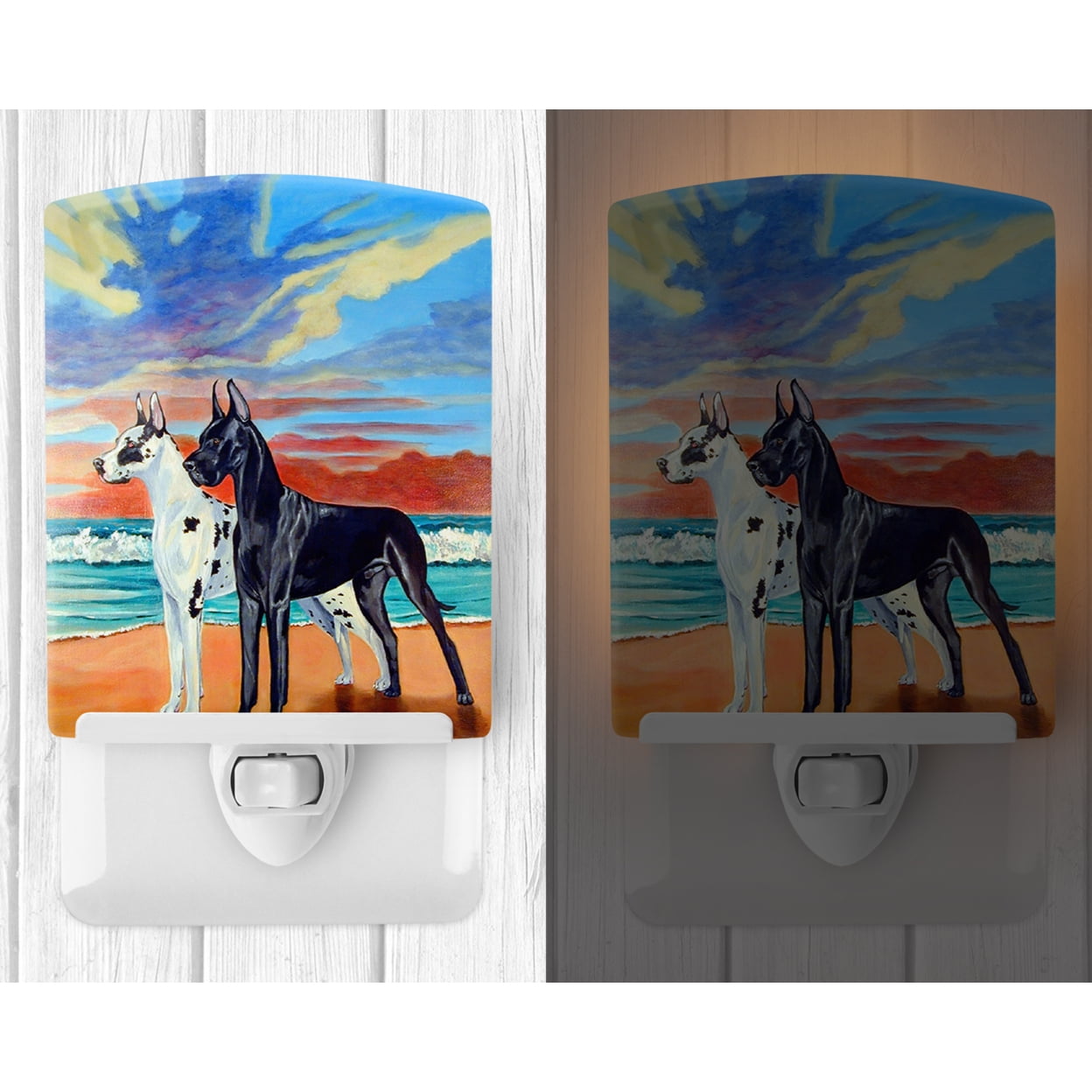 At sunset Great Dane Harlequin and Black Ceramic Night Light