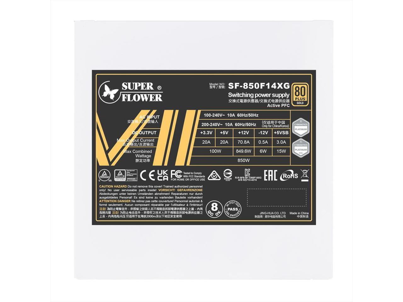 Super Flower Leadex VII XG 850W 80+ Gold White, Cybenetics Platinum, Full Modular, ATX 3.1 & PCIe 5.1,12VHPWR Cable (2x8pin-16pin native cables) , Power Supply, FDB Fan, SF-850F14XG, White version