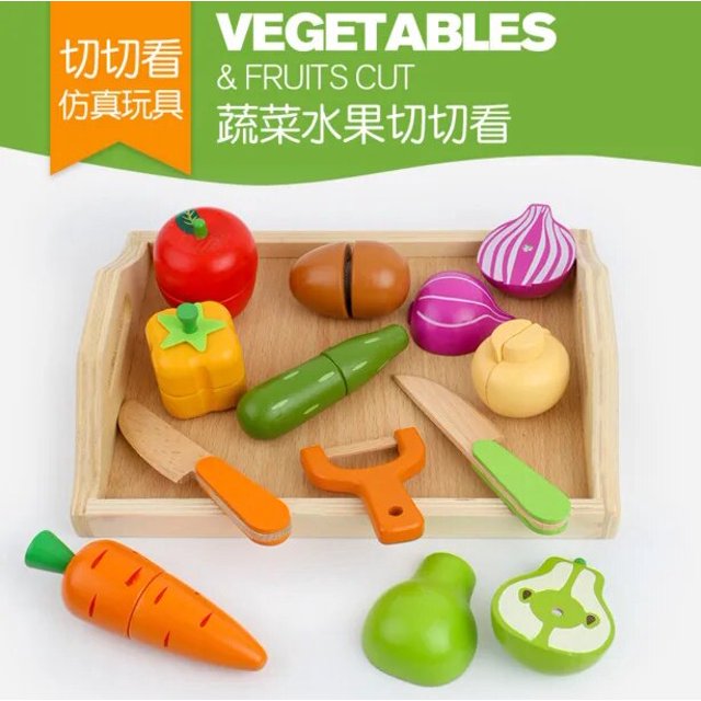 Children Wooden Puzzle Magnetic Vegetables Fruit Kitchen Simulation Play House Toy Cecilia Colorful Mini Toy Model Birthday Gift
