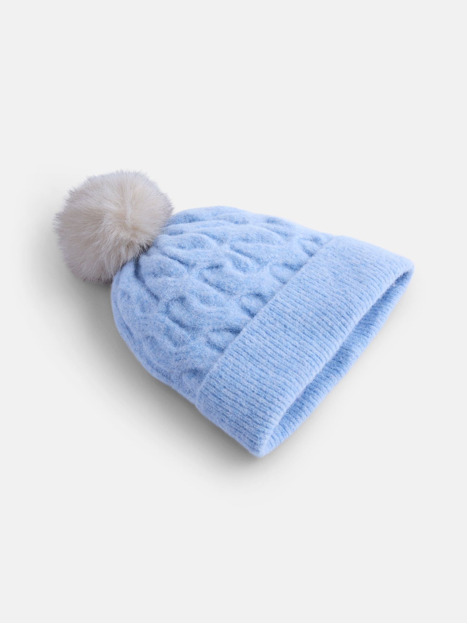 Scenario Women's Cable Knit Pom Beanie, Polished Blue