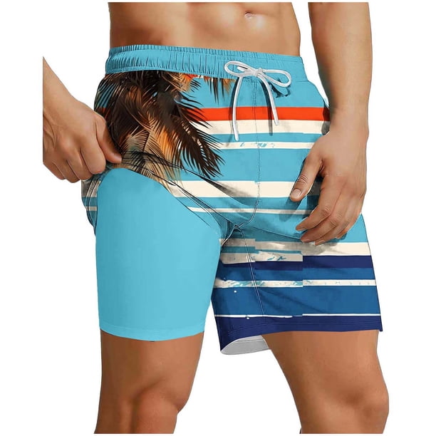 Mens Pantalones Cortos de Cintura Elástica con Bolsillos Pantalones de Baño de Secado Rápido Pantalones de Playa de Bolsillo Múltiple