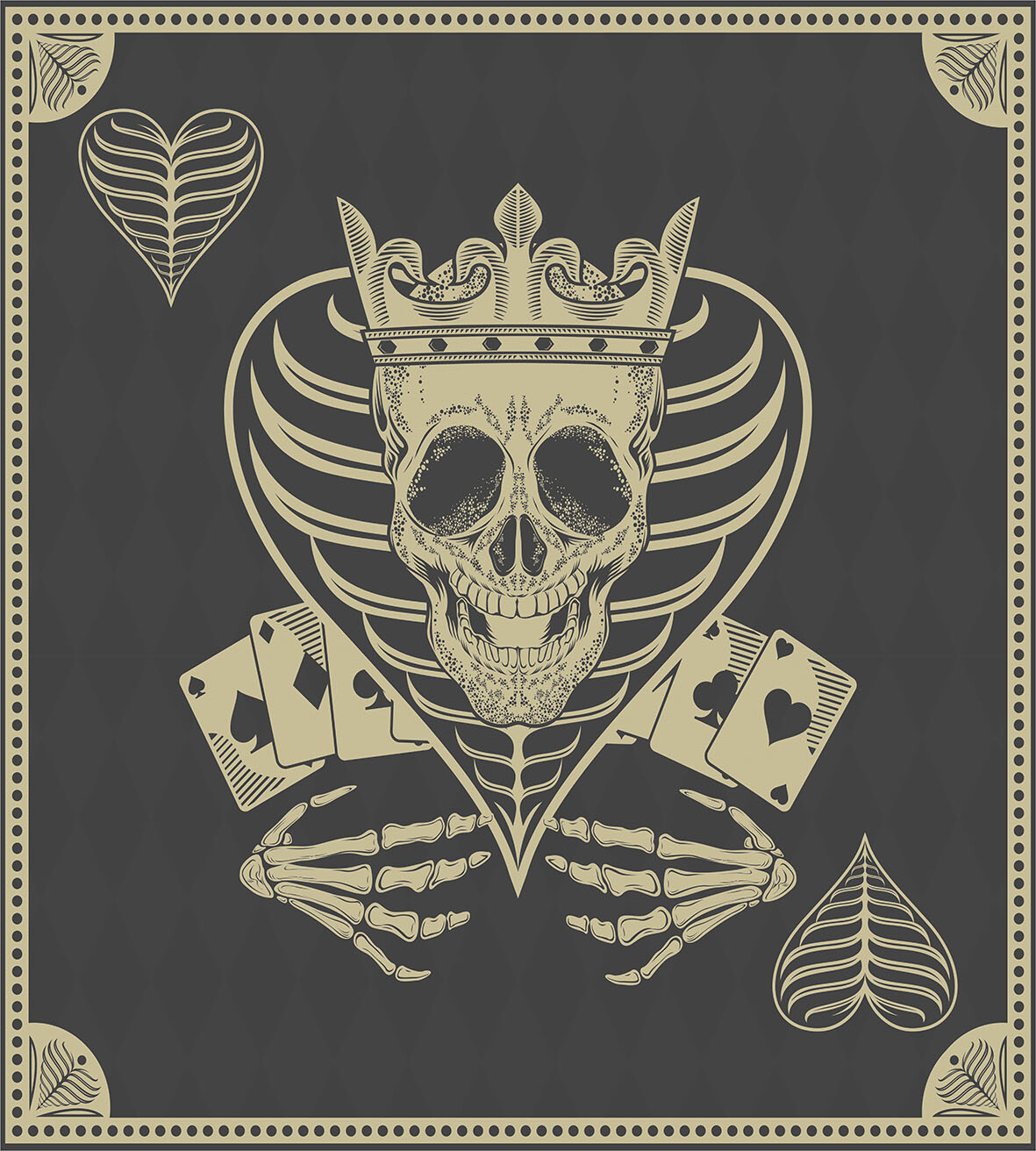 Ambesonne Skull Duvet Cover Set, Vector Skull Poker Cards, Queen, Dark Grey Tan Beige - image 3 of 3