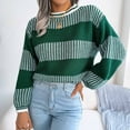 thumbnail image 6 of hotojiny Womens Fall Sweaters Fashion Striped Crew Neck Knit Pullover Casual Loose Long Sleeve Tops Streetwear S-L, 6 of 7