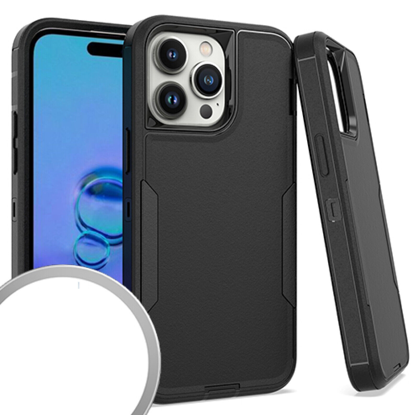 Compatible for iPhone 15 6.1" Slim Tough Hybrid Cell Phone Cover Case - Black