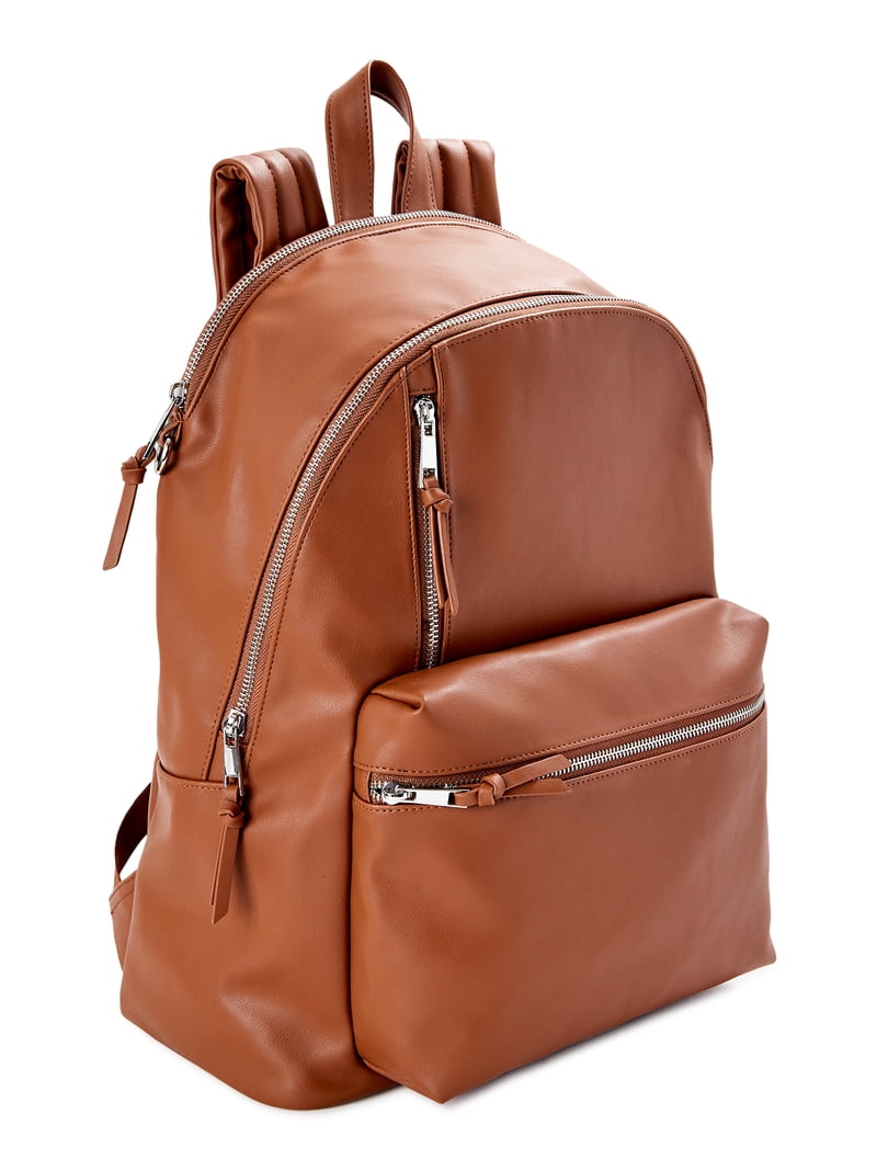 Wild West leather luxury domed backpack Cognac Brown Wild West Los Angeles Cognac Brown Leather Backpack Plaid  main image 3
