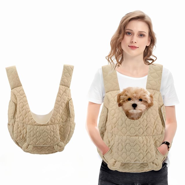 Quilted Front Backpack, Hands-Free Adjustable Travel Sling with Zipper Pockets for Small Dogs and Cats, Comfortable Chest Carrier for Hiking, Walking, and Travel