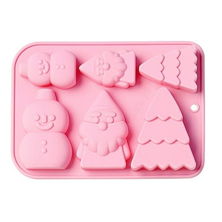

1PC 6 Cavities Christmas Snowman Silicone Mold Santa Claus Tree Chocolate Cake Mold Christmas Theme Holiday Decoration Baking Tools PINK