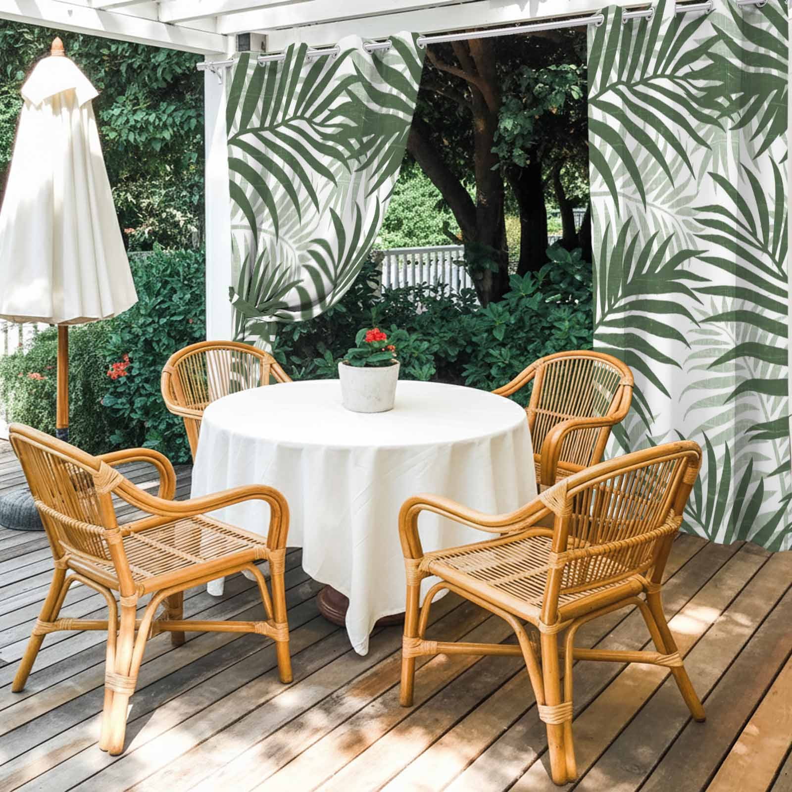 Forest Green Palm Leaves Outdoor Curtains for Patio, Summer Botanical Tropical Plant Rustic Sunshade Privacy Drapes Grommet Waterproof Outside Curtains for Porch/Cabana/Balcony 54"x 108", 1 Panel