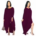 thumbnail image 1 of Loose Round Neck Long Sleeve Irregular Casual Dress S Size (Purple), 1 of 5