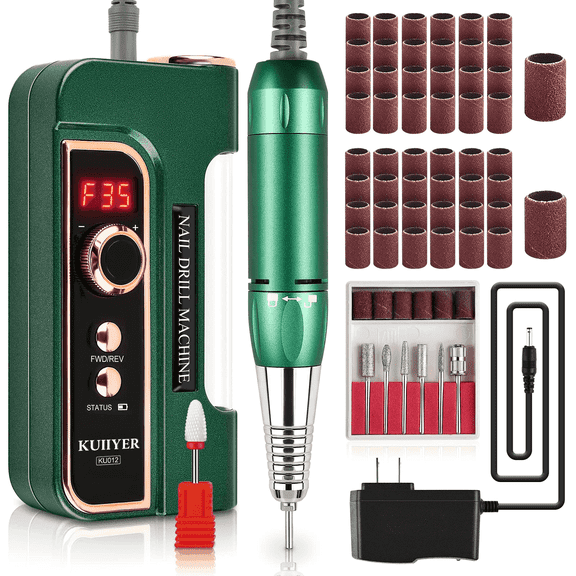 Professional Nail Drill , KUIIYER 35000RPM Electric Nail Drill Kit (66Pcs Portable 3000mAh Cordless Rechargeable Variable Speed All-Metal Nail File Set) for Acrylic Nails DIY Manicure Pedicure